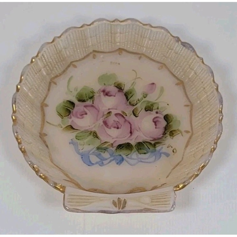 Vintage Cambridge Glass‎ Charleton Crown Tuscan Shell Plate Dish Roses Trinket